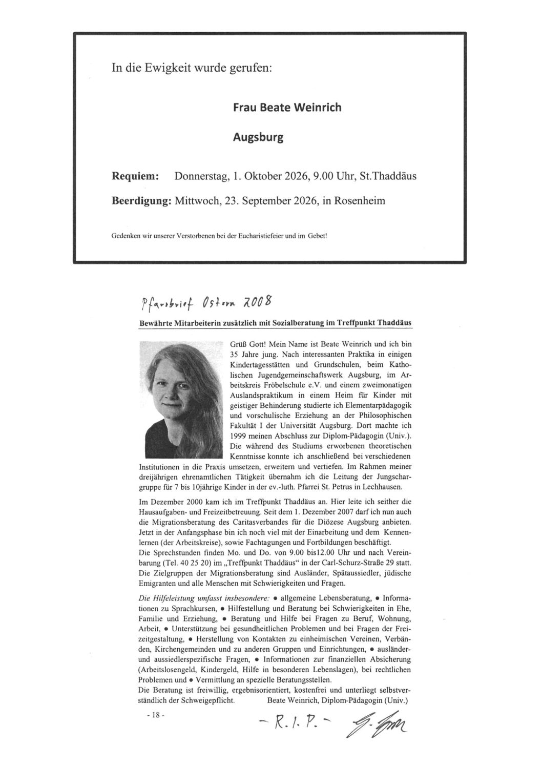Wir nehmen Abschied von Beate Weinrich