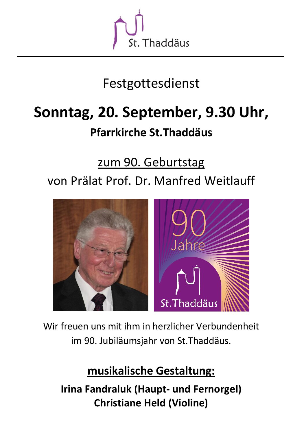 Festgottesdienst am Sonntag, 20.9. in St.Thaddäus