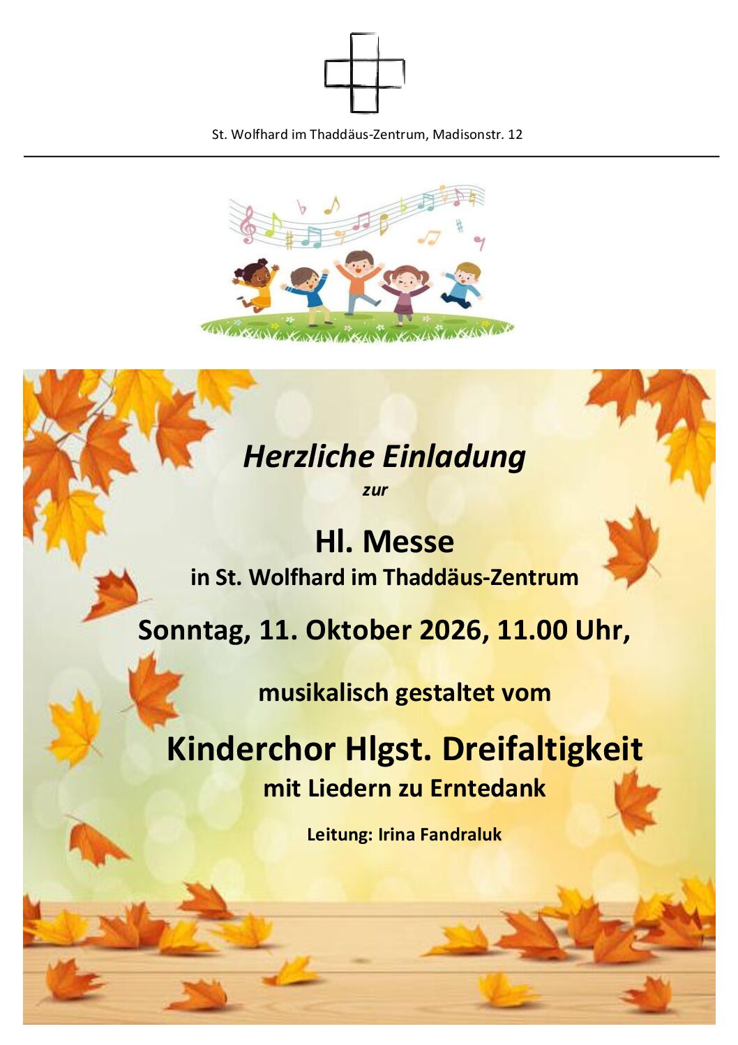 Kinderchor Hlgst. Dreifaltigkeit am Sonntag, 11.10. in St. Wolfhard