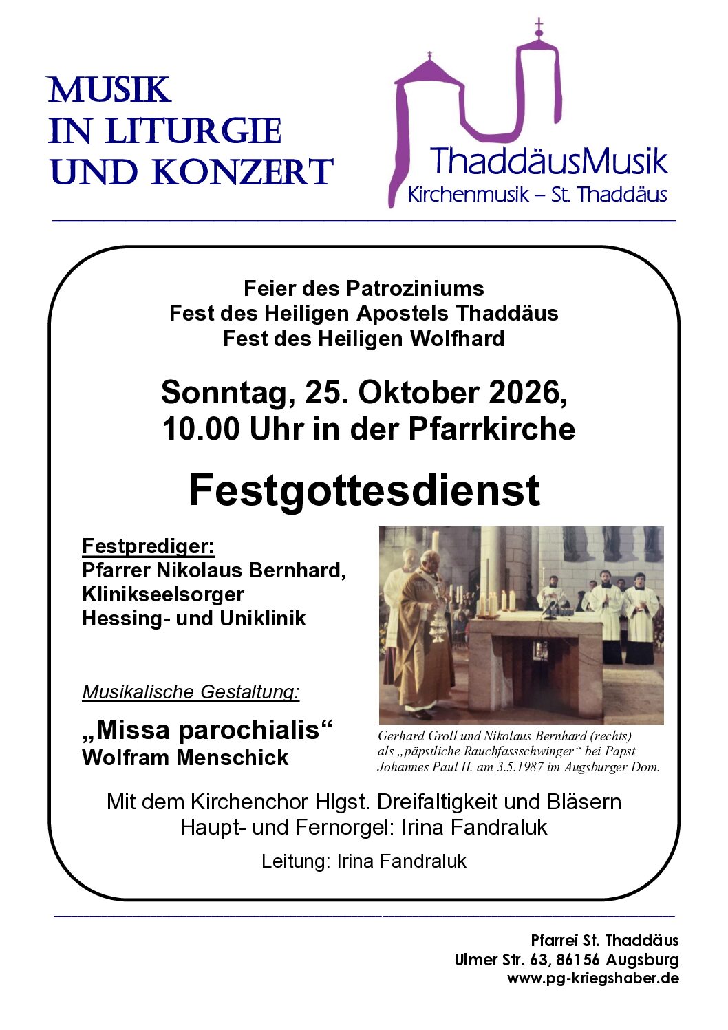 Patrozinium St.Thaddäus am Sonntag, 25. Oktober 2026