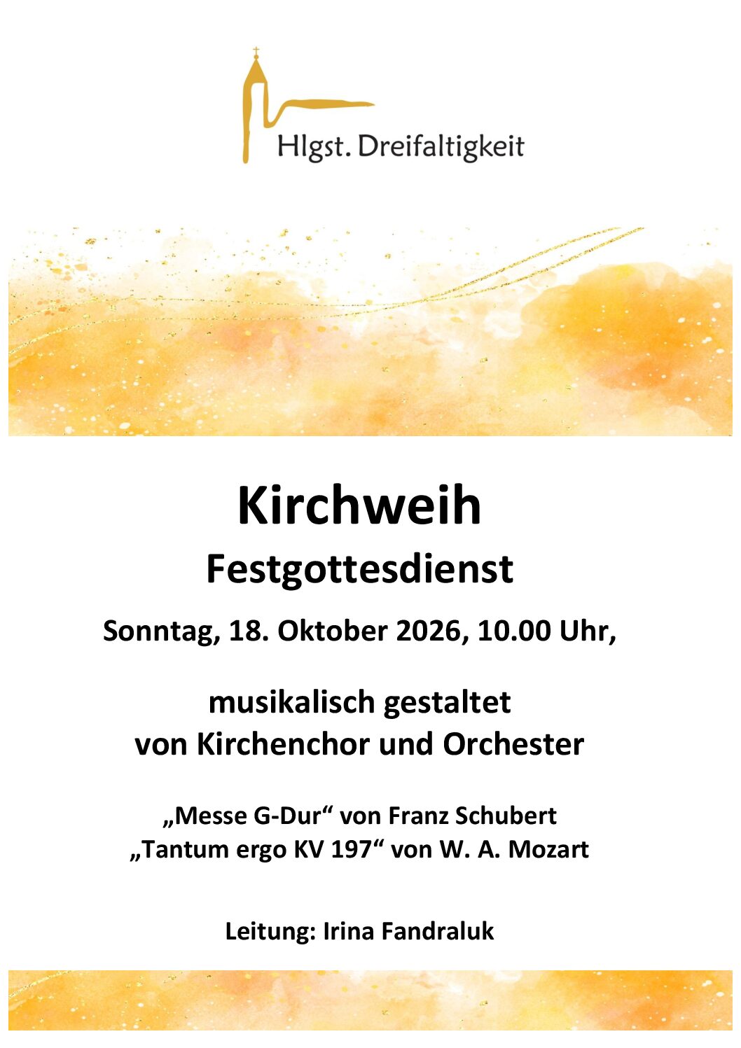 Orchestermesse am Kirchweihsonntag, 18.10. in Hlgst. Dreifaltigkeit