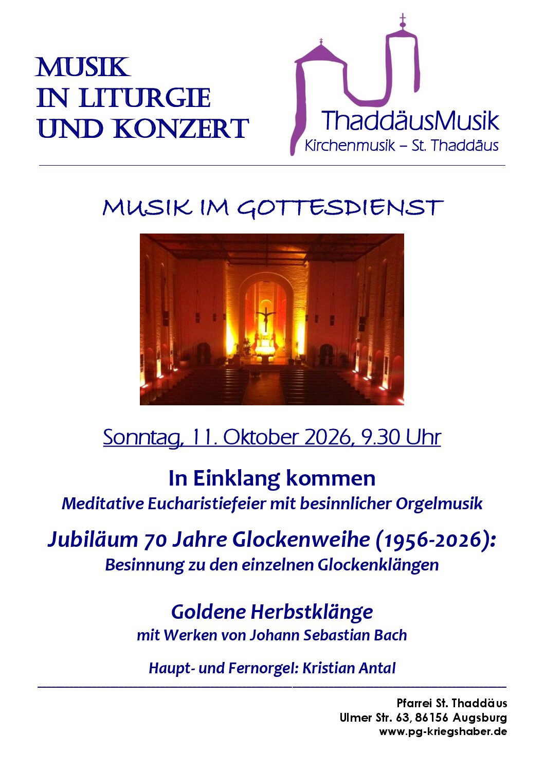 Meditativer Gottesdienst am Sonntag, 11.10. in St.Thaddäus