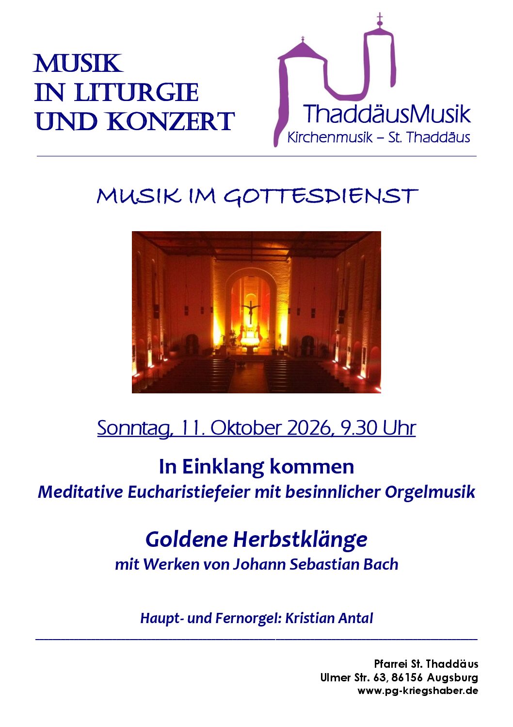 Meditativer Gottesdienst am Sonntag, 11.10. in St.Thaddäus